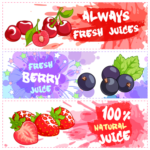 Fruit juice horizontal banners vectors 04