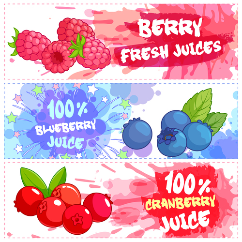 Fruit juice horizontal banners vectors 05
