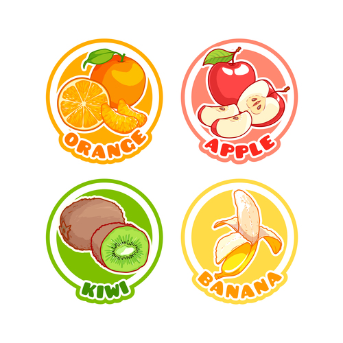 Fruit round labels vectors set 01