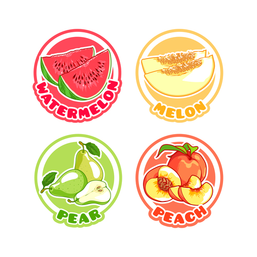 Fruit round labels vectors set 02