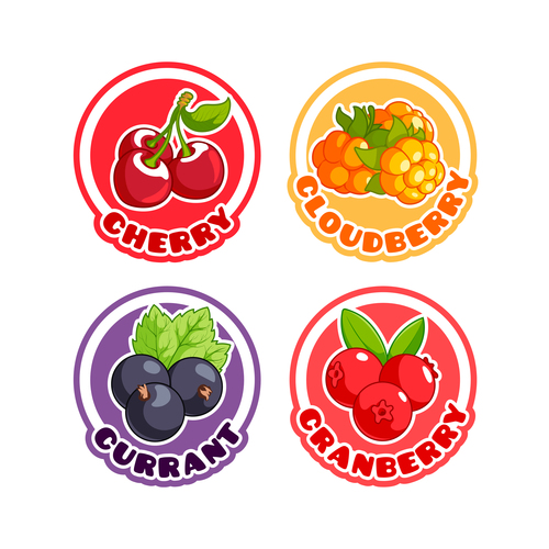 Fruit round labels vectors set 03