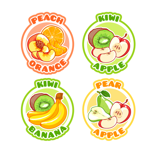 Fruit round labels vectors set 05