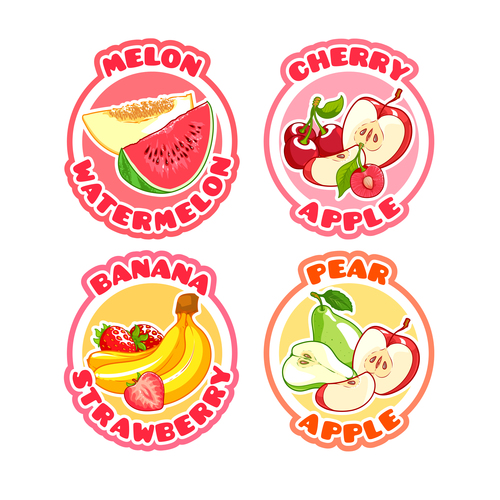 Fruit round labels vectors set 07