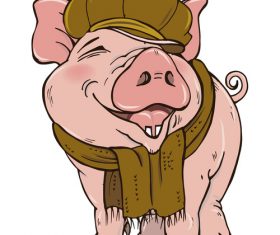 Funny pig illustration design cartoon vector 01