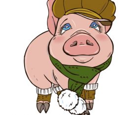 Funny pig illustration design cartoon vector 02