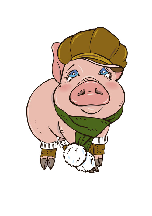 Funny pig illustration design cartoon vector 02
