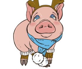 Funny pig illustration design cartoon vector 04