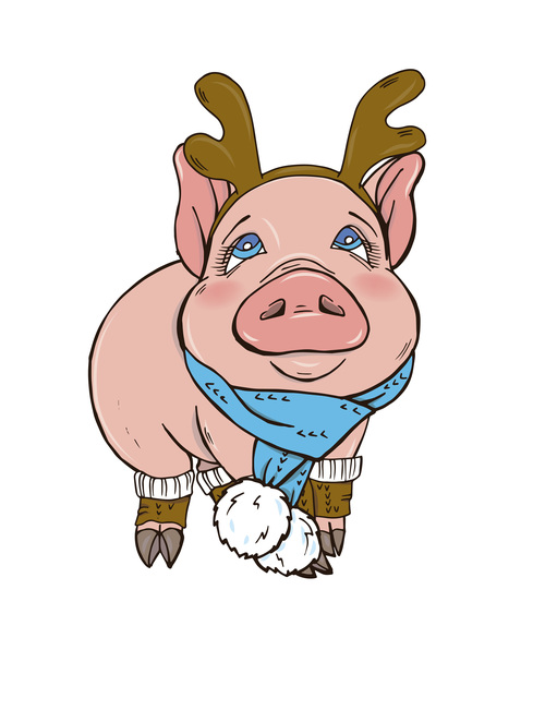 Funny pig illustration design cartoon vector 04