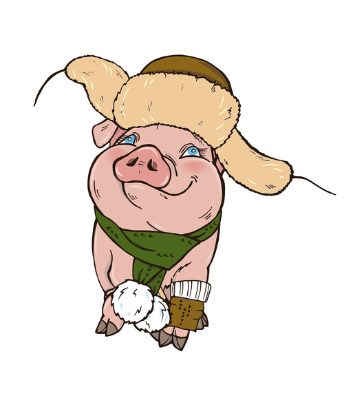 Funny pig illustration design cartoon vector 05