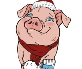 Funny pig illustration design cartoon vector 06