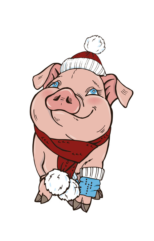 Funny pig illustration design cartoon vector 06 free download