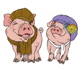 Funny pig illustration design cartoon vector 07