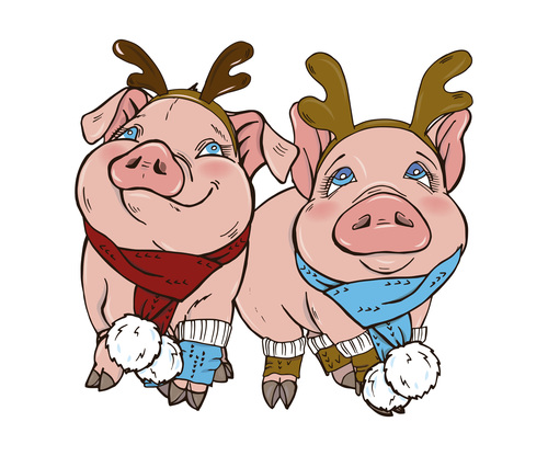 Funny pig illustration design cartoon vector 08