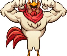 Funny strong rooster cartoon vector illustration