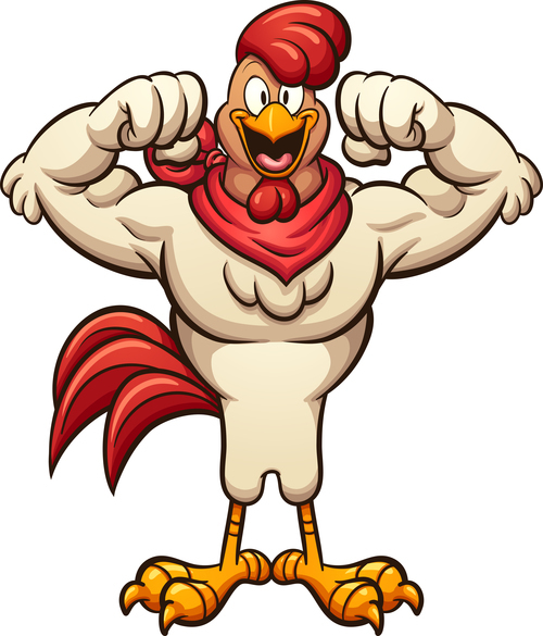 Funny strong rooster cartoon vector illustration