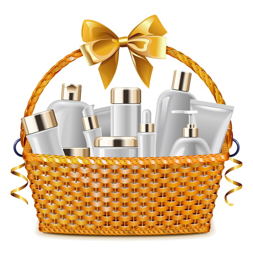 Gift Basket with Cosmetic Packaging vectors