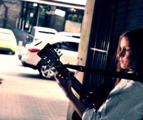 Girl guitar musical performance Stock Photo 01