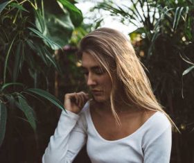 Girl in the plant field Stock Photo