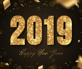 Golden 2019 text with new year background vector