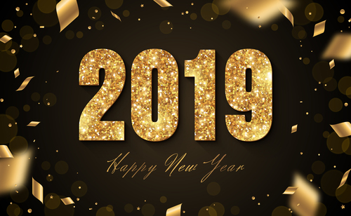 Golden 2019 text with new year background vector