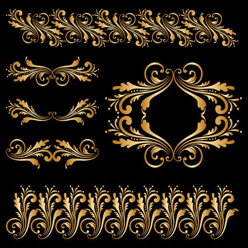 Golden floral ornament elements design vectors 01