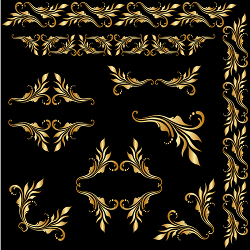 Golden floral ornament elements design vectors 03