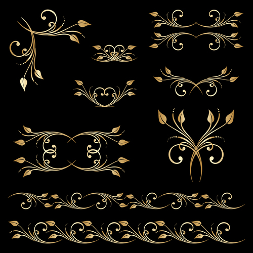 Golden floral ornament elements design vectors 04