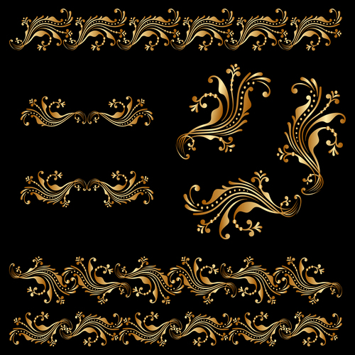 Golden floral ornament elements design vectors 05