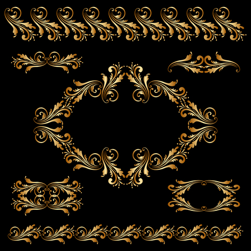 Golden floral ornament elements design vectors 06