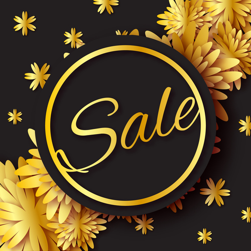 Golden flower with sale background vector 01