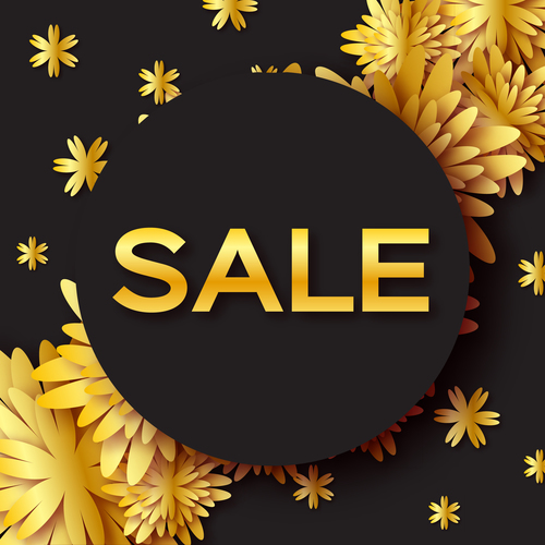 Golden flower with sale background vector 02