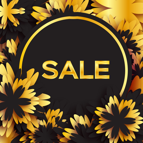 Golden flower with sale background vector 03
