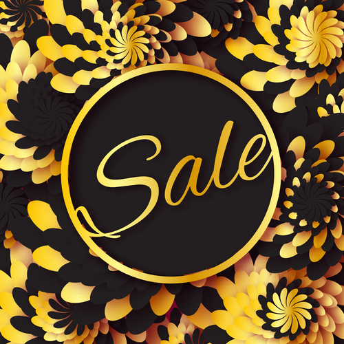Golden flower with sale background vector 04