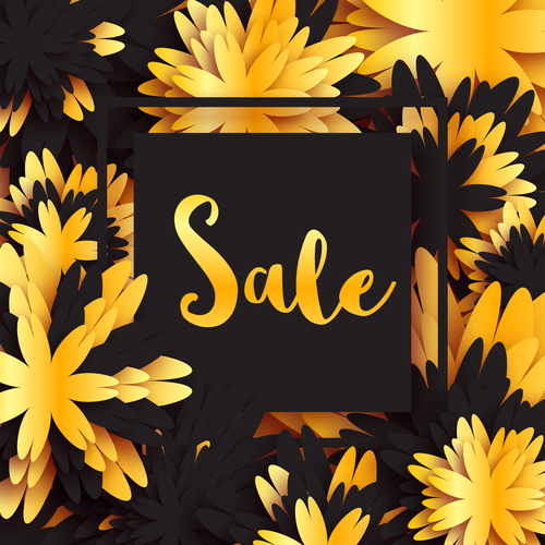 Golden flower with sale background vector 05