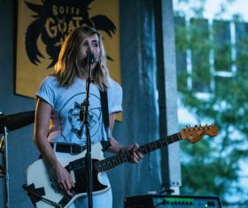 Guitar playing female singers Stock Photo