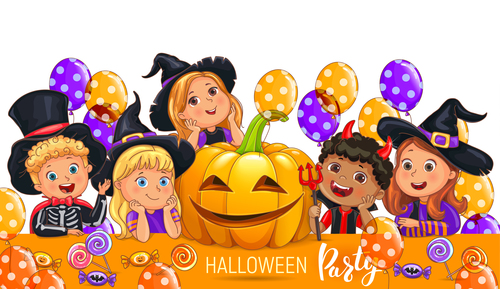 Halloween party design with cute kids in costume vector
