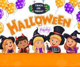 Halloween party design with cute kids in hat vector