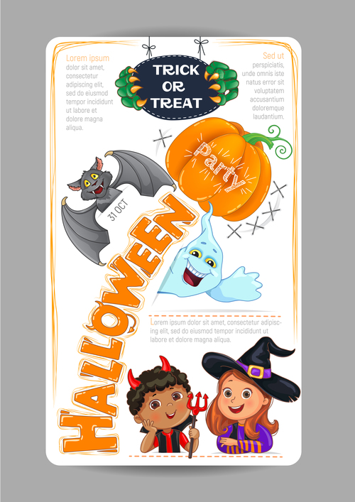 Halloween party design with cute kids invitation flyer vector