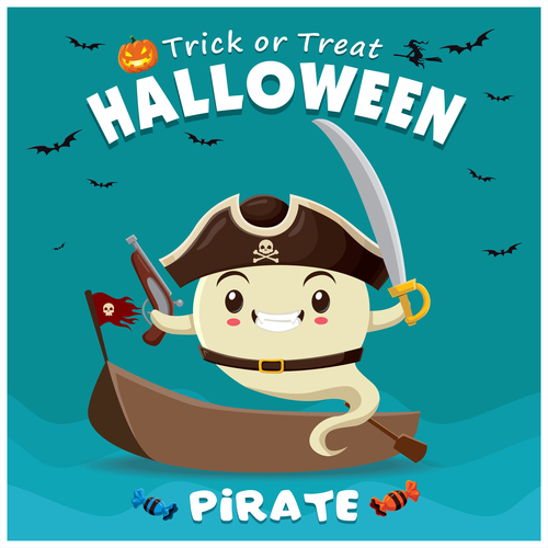 Halloween template with cute monster vectors 01