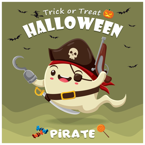 Halloween template with cute monster vectors 02