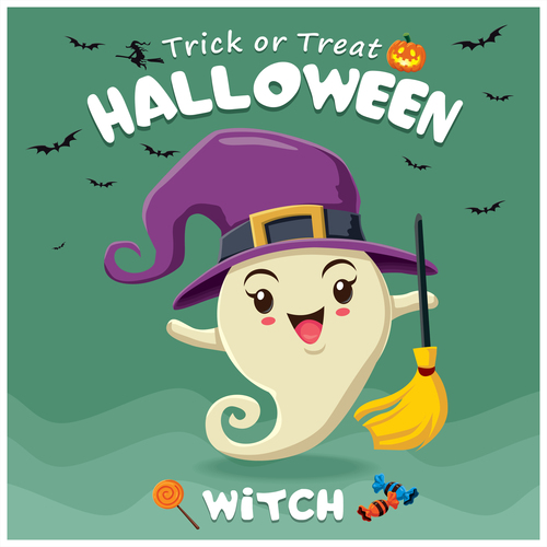 Halloween template with cute monster vectors 04