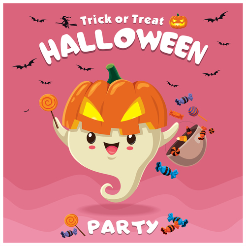 Halloween template with cute monster vectors 05