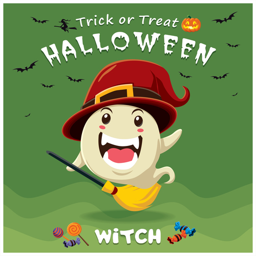 Halloween template with cute monster vectors 06