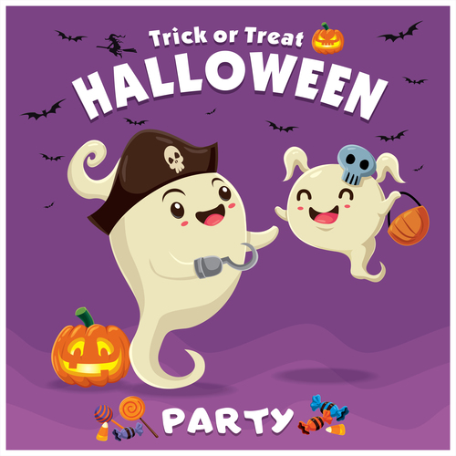 Halloween template with cute monster vectors 07