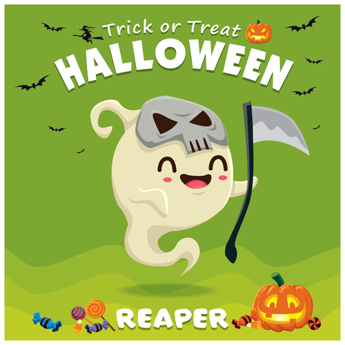 Halloween template with cute monster vectors 09