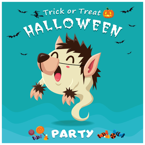 Halloween template with cute monster vectors 10