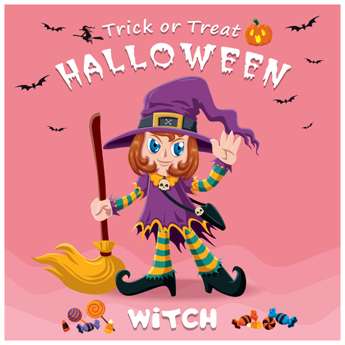 Halloween template with cute monster vectors 12
