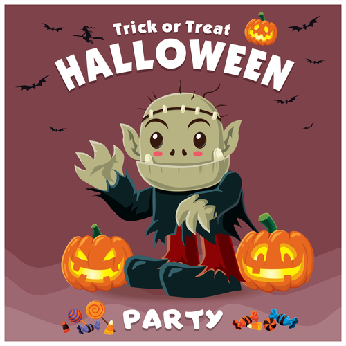 Halloween template with cute monster vectors 13