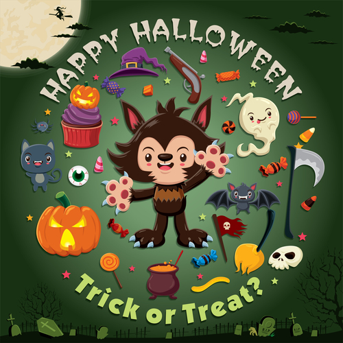 Halloween trick or treat background vector 02
