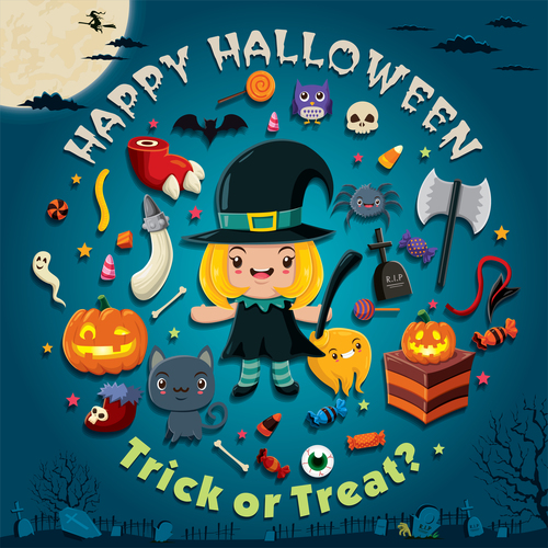 Halloween trick or treat background vector 03